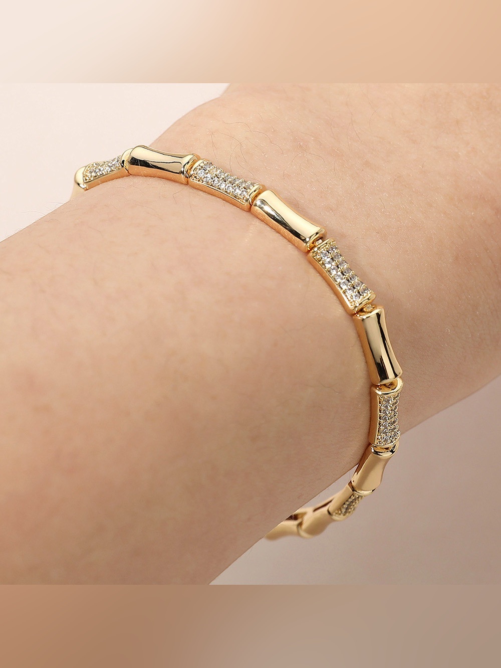18K Gold Dipped Crystal Accent Geometric Link Bracelet